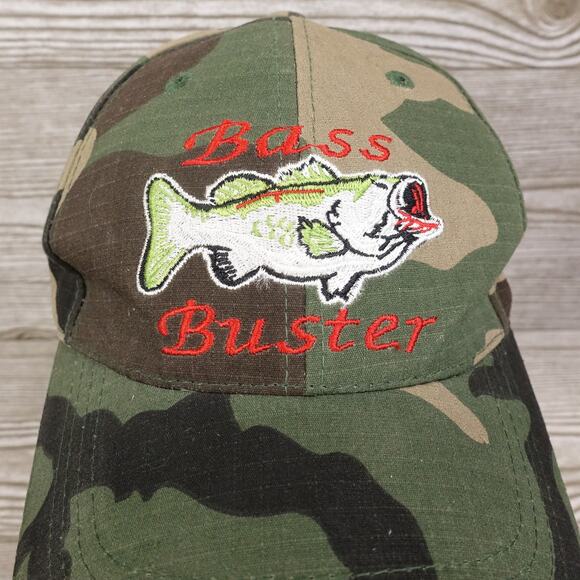 Bass Buster Hat Cap Strap Back Camouflage Embroidered Fishing Outdoors Mens - Picture 2 of 9